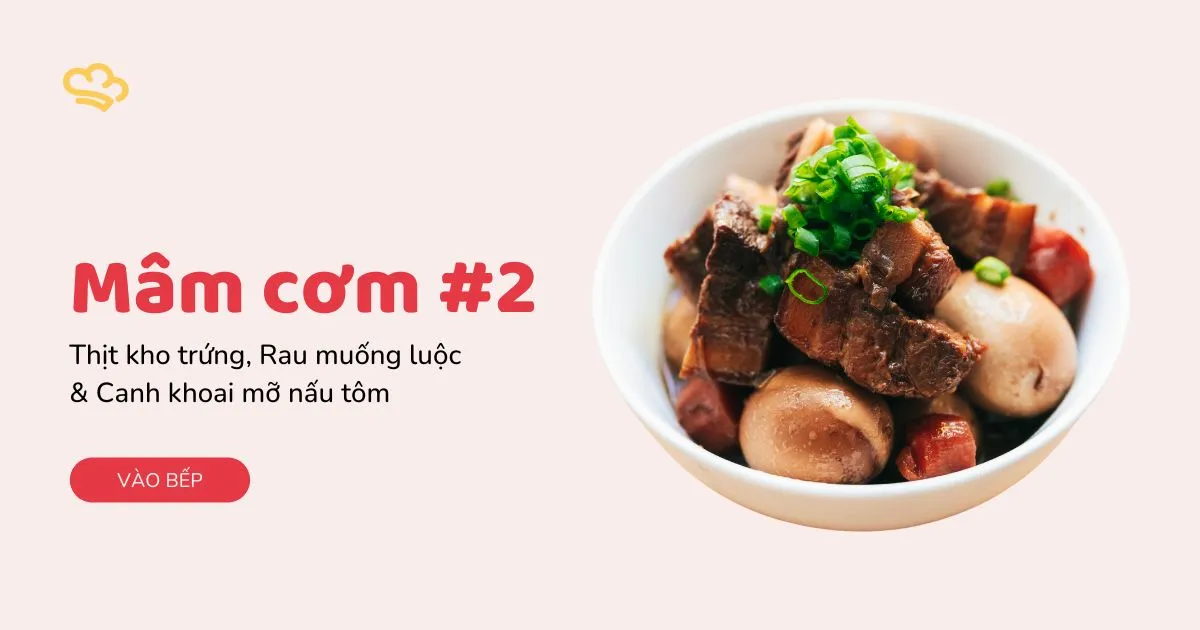 Thịt Kho Trứng, Rau Muống Luộc & Canh Cà Chua Nấu Tôm